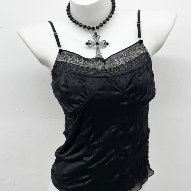 블랙 링클 비즈 탑