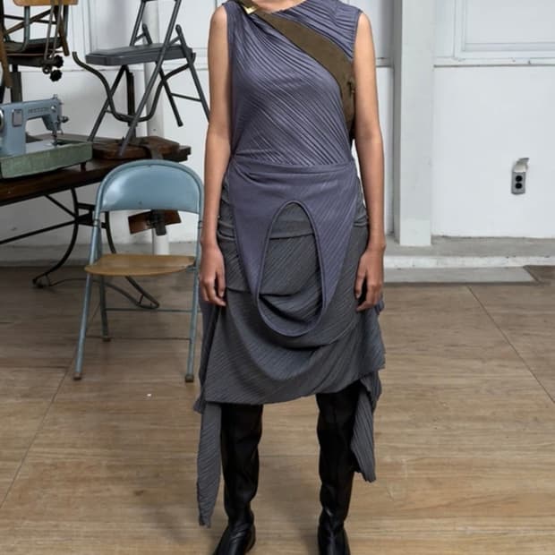 OPEN YY 오픈와이와이 플리츠 컨버터블 볼레로 탑 퍼플