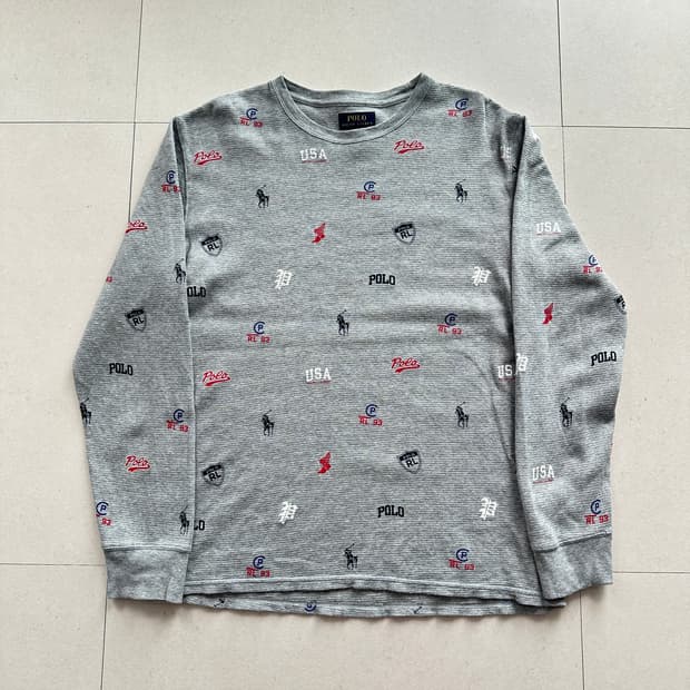 폴로 랄프로렌 올오버 로고 와플 긴팔 티셔츠 L