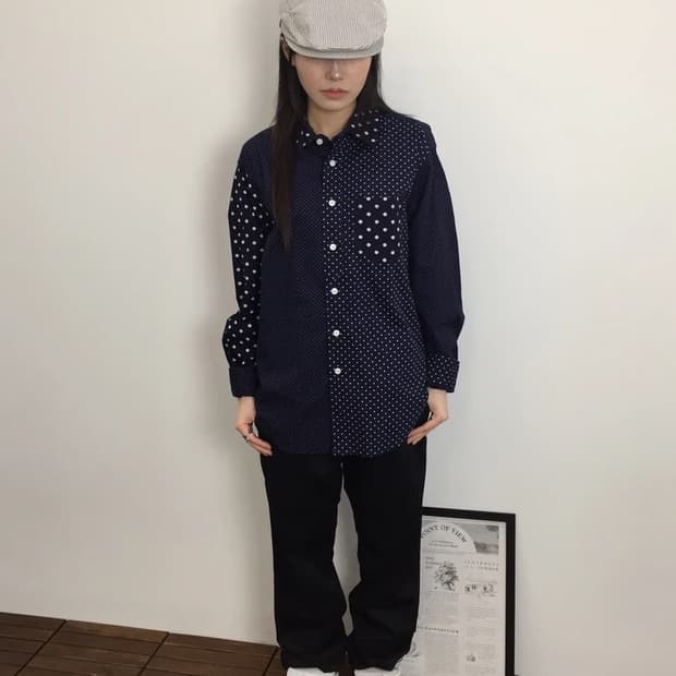 J.FERRY MEN Navy Dot Shirt