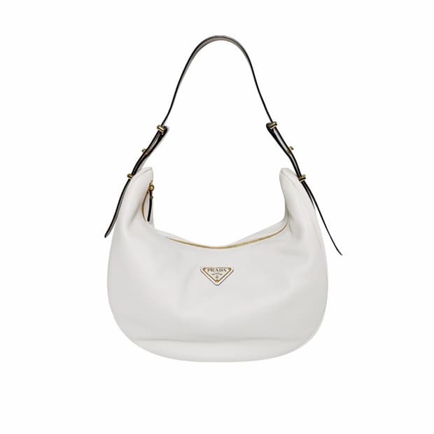 [L] 프라다 여성 아르케 삼각로고 레더 숄더백 화이트 라지