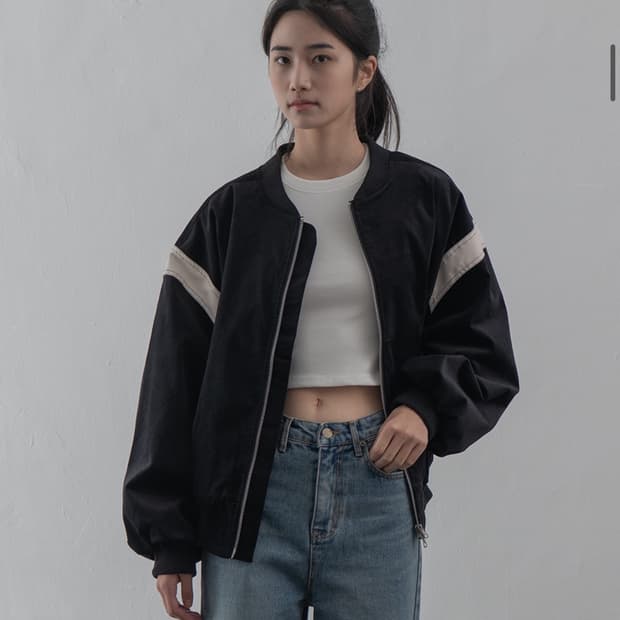 플레이스스튜디오 블루종 레더 배색 바시티 자켓 점퍼