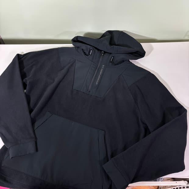 L 언더아머 블랙 반집업 플리스 후드티