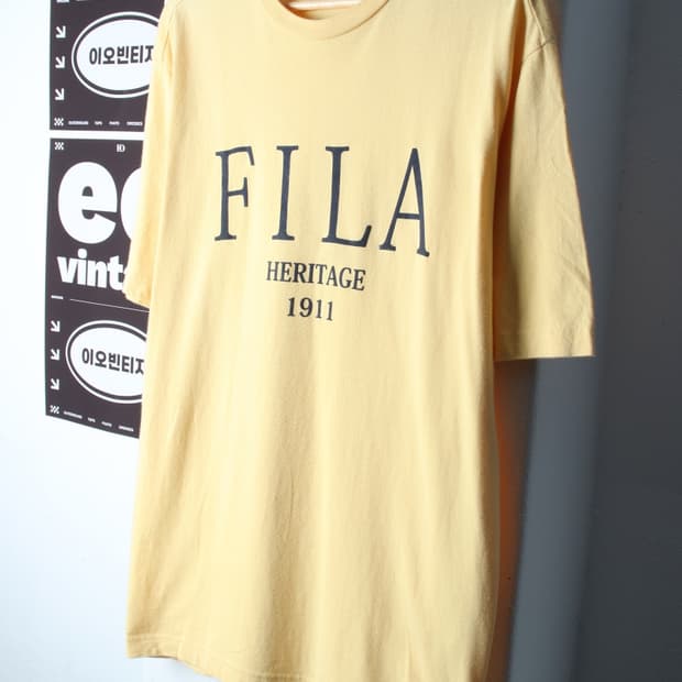 (L-XL) 휠라 반팔 티셔츠 빅로고 노랑 올드스쿨-H32398