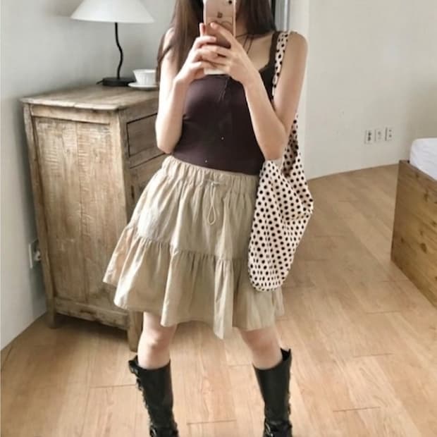 릿킴 블랙업_나일론 바스락 빈티지 플레어 캉캉치마 밴딩 속바지 스커트