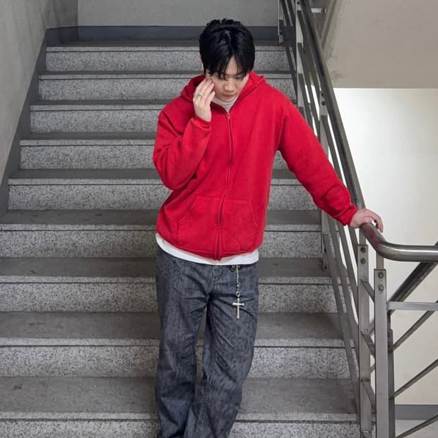 70s 러셀 후드집업 레드 페이딩 좋은 개체