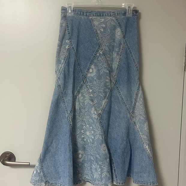 패치워크 레이스 머메이드 데님 스커트