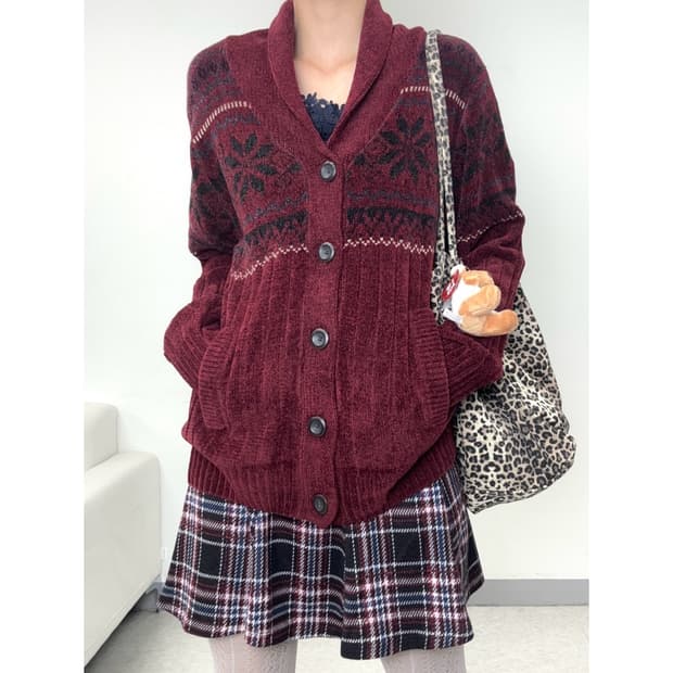 빈티지 노르딕 버건디 가디건