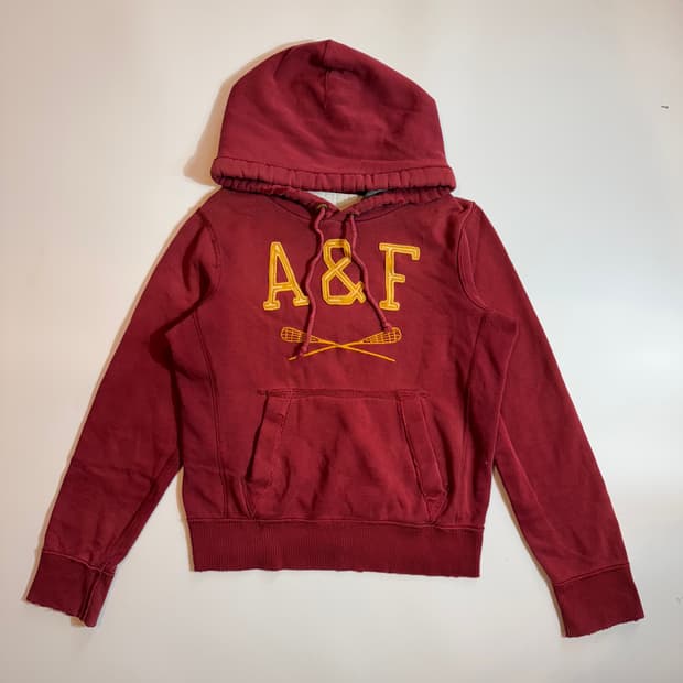 아베크롬비 앤 피치 로고 포인트 버건티 후드티