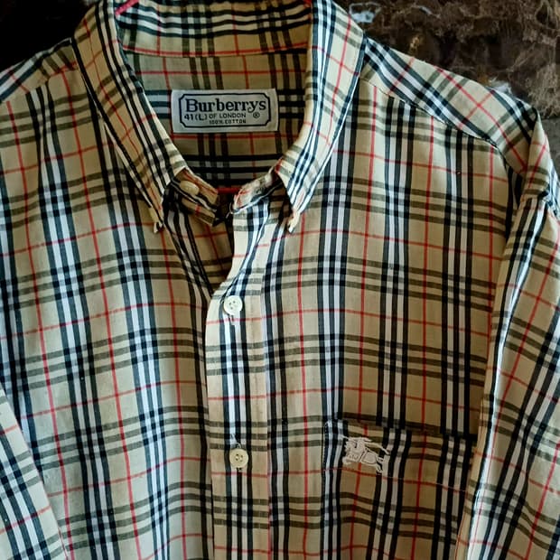 버버리 베이지 반팔 체크 셔츠