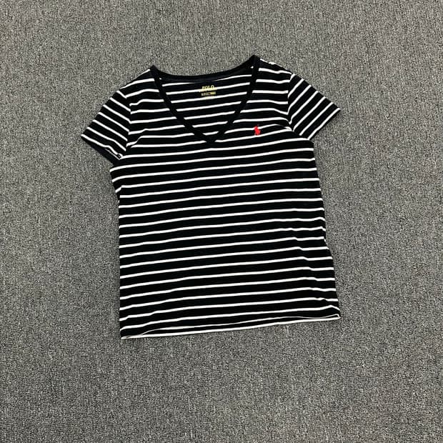 S)폴로 랄프 로렌 빈티지 여성 v넥 스트라이프 반팔