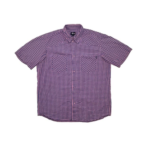 90s 올드 스투시 펄 버튼업 반팔 체크 셔츠