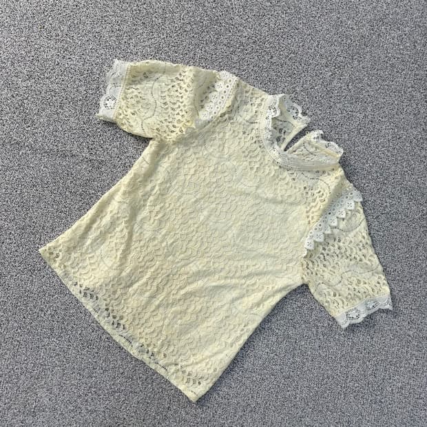 실측확인 빈티지 반팔 레이스 블라우스 0527J2