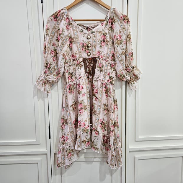 빈티지 플라워 핑크 원피스