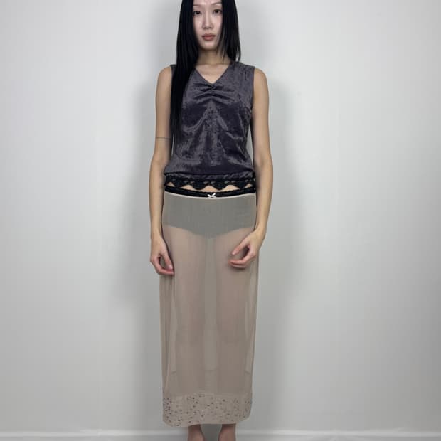 BEADED SHEER LAYERED SKIRT