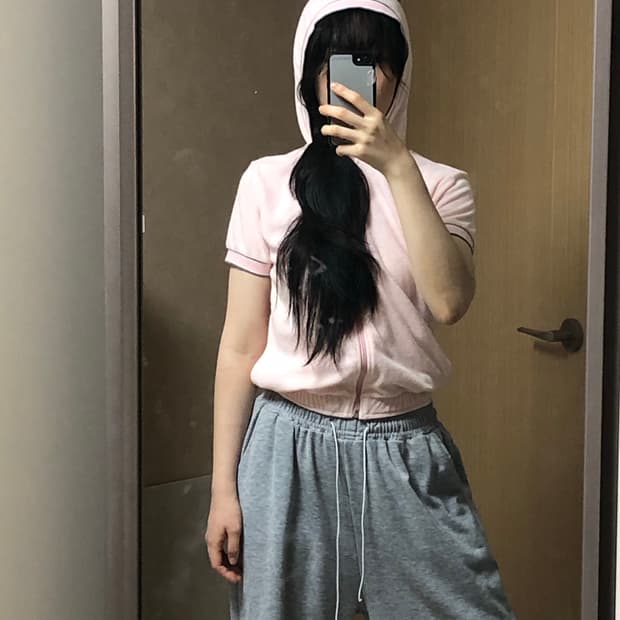 XS 딸기우유 핑크 테리 푸마 반팔 져지 후드집업 자켓 빈티지 푸마