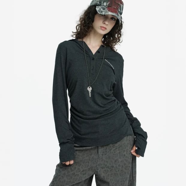 러프넥 헨리 후드 롱 슬리브