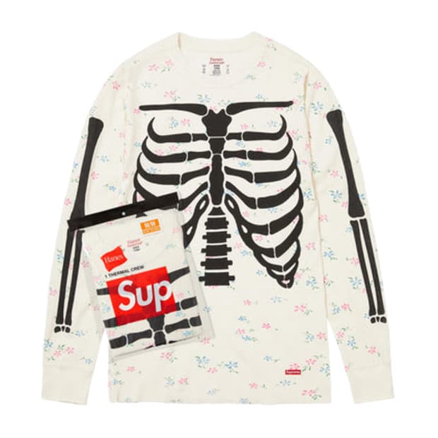 슈프림 헤인즈 본즈 써멀 크루 플로럴 M 