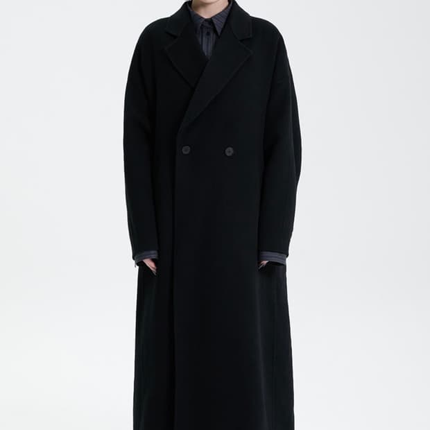 트리밍버드 핸드메이드 와이드 롱코트 블랙