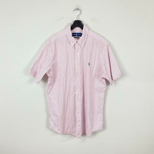 폴로 랄프로렌 스트라이프 반팔 셔츠 그린 포니 L