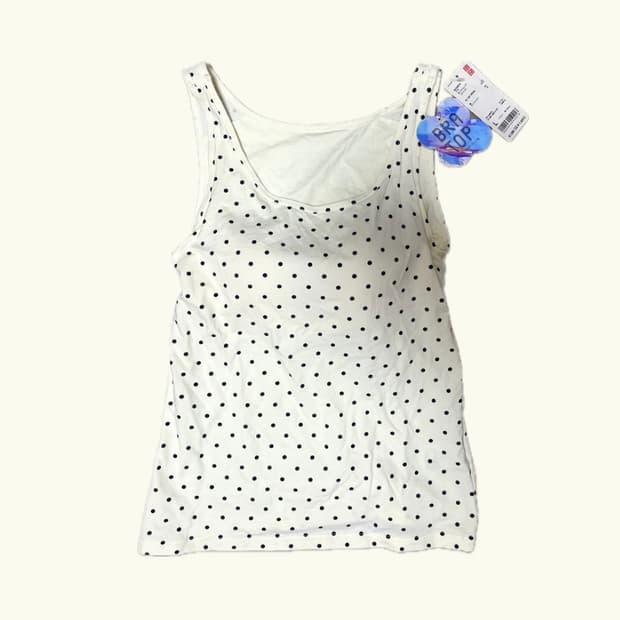 유니클로 모리걸 도트 땡땡이 크림 슬리브리스 나시 브라탑