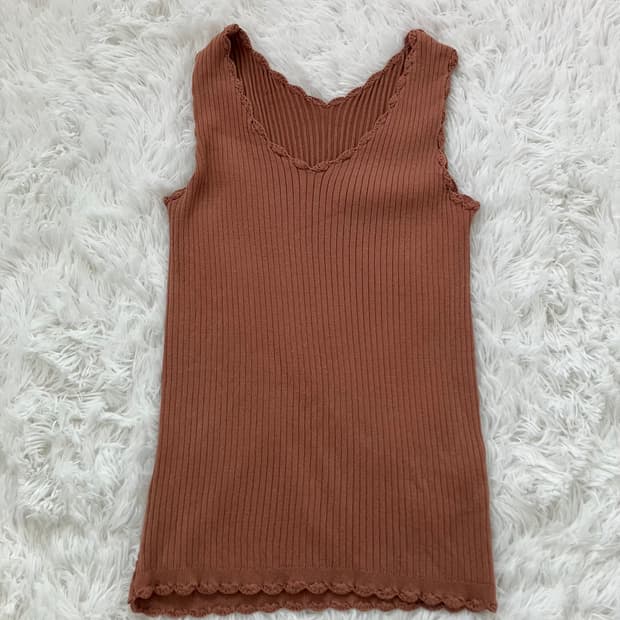 빈티지 브라운 브이넥 니트 나시 y2k 스트릿 갸루 펑키 일본빈티지584