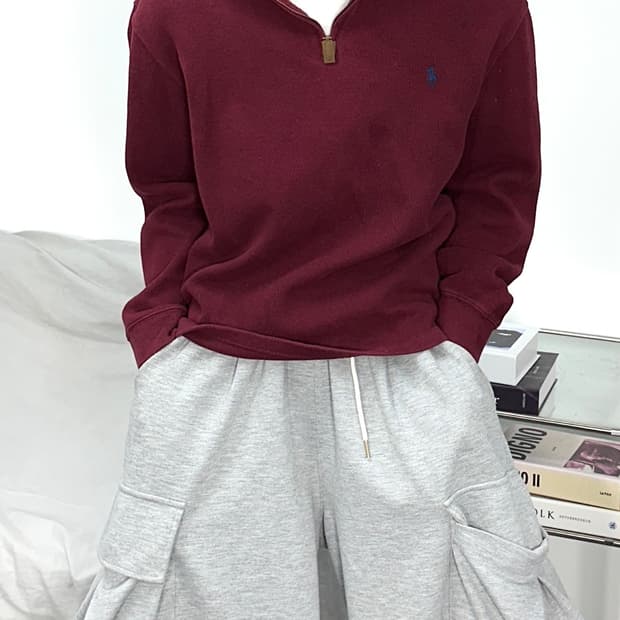 폴로 랄프로렌 버건디 니트 하프집업