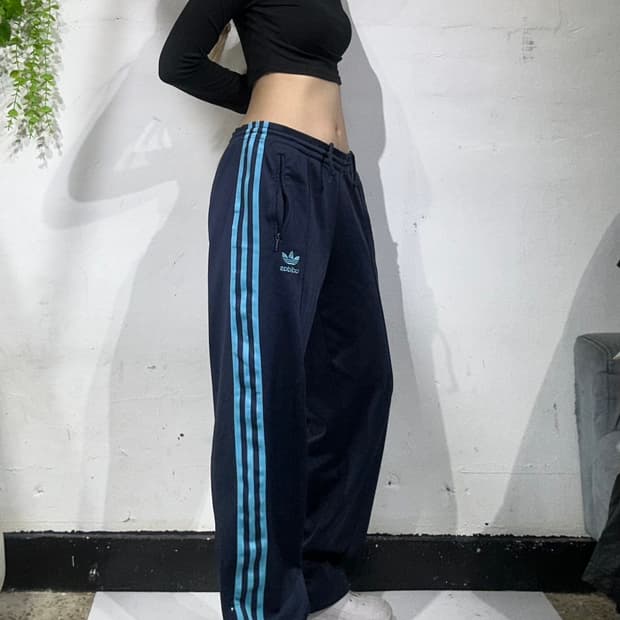 90s 아디다스 네이비 파이어버드 와이드 블루 삼선 추리닝 바지 90