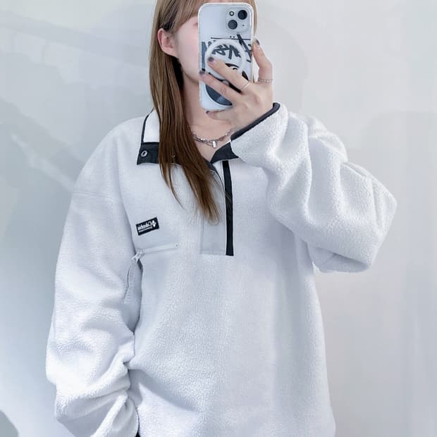 콜롬비아 화이트 플리스 반집업