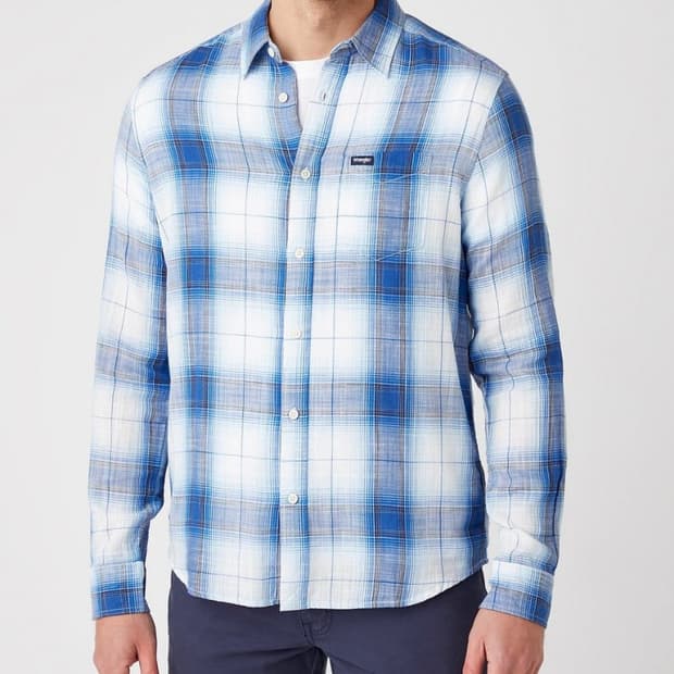 M WRANGLER 랭글러 블루 체크 셔츠 남방