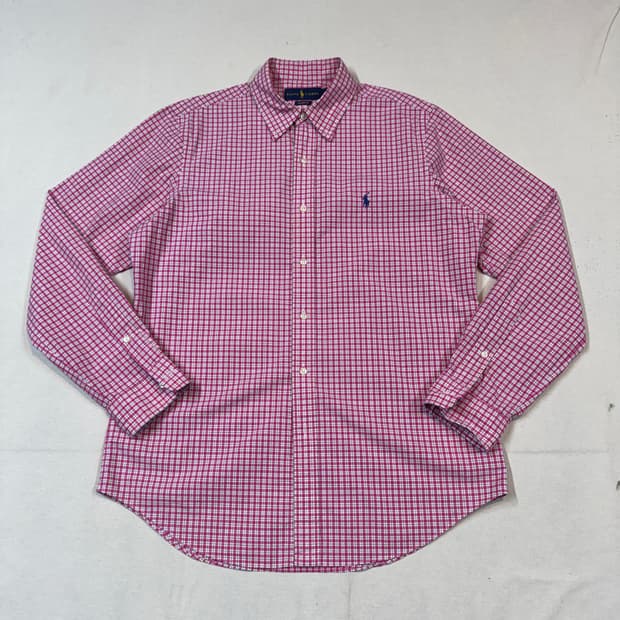 M) 폴로 랄프로렌 클래식핏 핑크 체크 포플린 셔츠