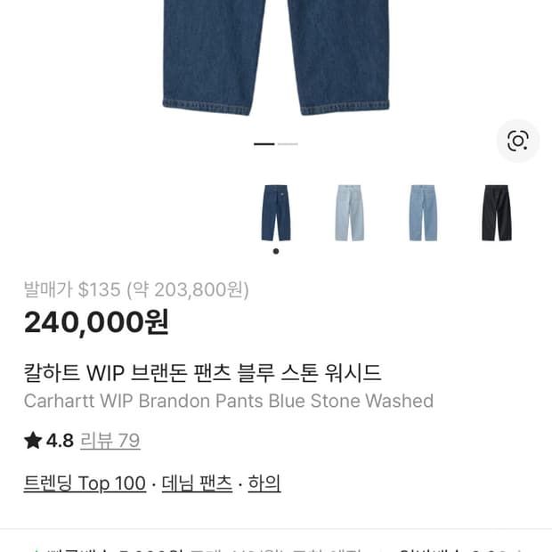 칼하트 브랜든(브랜돈) 팬츠 블루 스톤 워시드 S사이즈(단면40cm)