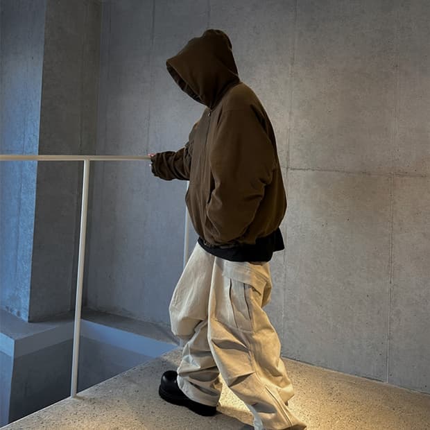 논노드 25FW 몰스킨 셔링 봄버 카키 브라운