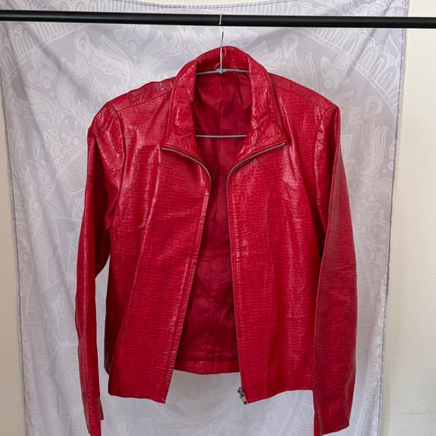 Ruby Red Python Embossed Leather Jacket