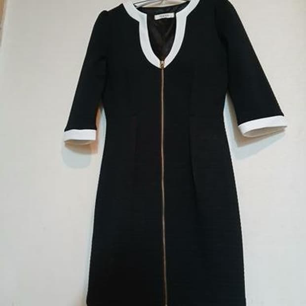 나롱쥐 배색 카라 지퍼 원피스 섹시 정장 홀복 캡 드레스 하객룩 데이트룩