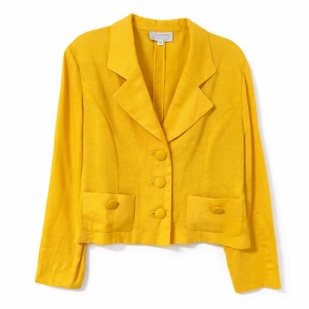 빈티지 머스타드 크롭 블레이저 자켓 
