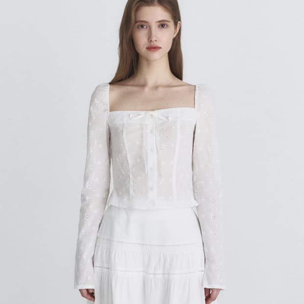 낫유어로즈 리본스퀘어넥 블라우스