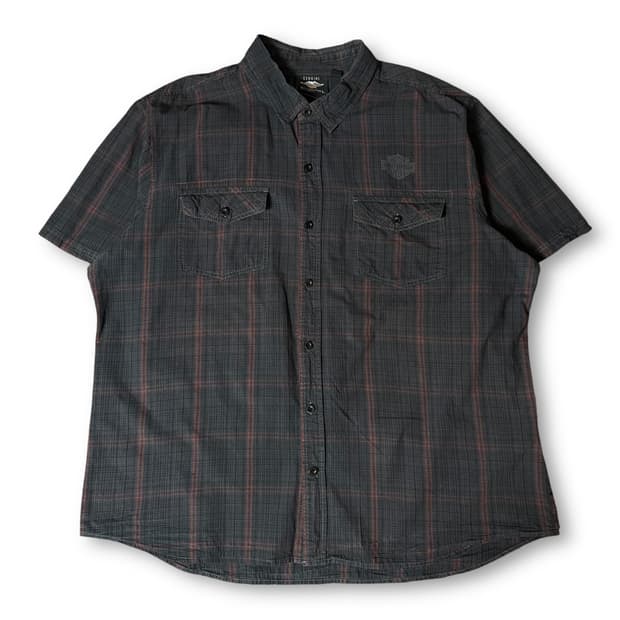 할리데이비슨 다크그레이 레드 체크 패턴 반팔 셔츠 3XL