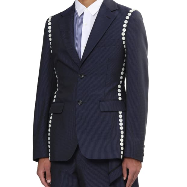 새상품 꼼데가르송 옴므플러스 버튼디테일 네이비 블레이져 S