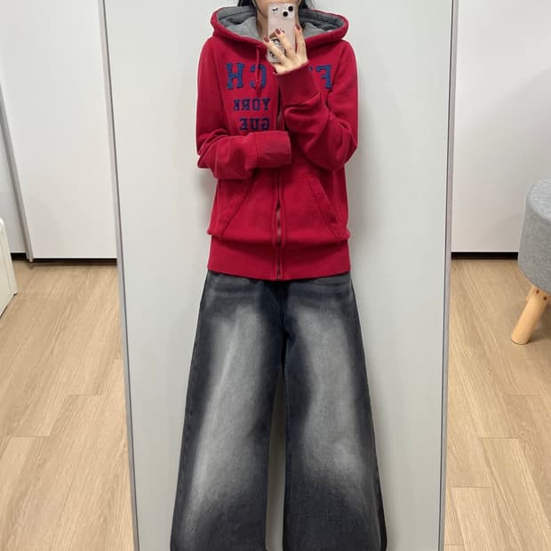 아베크롬비 자수로고 레드 후드집업