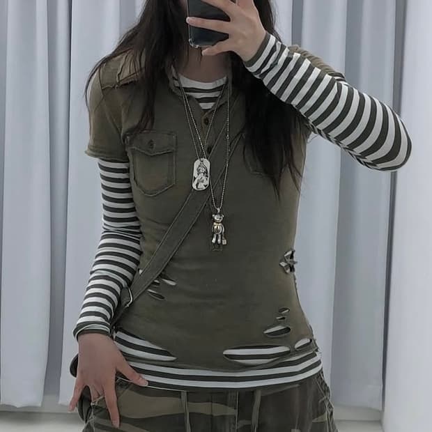 빈티지 y2k 레이어드 반팔 세트 선가든파티
