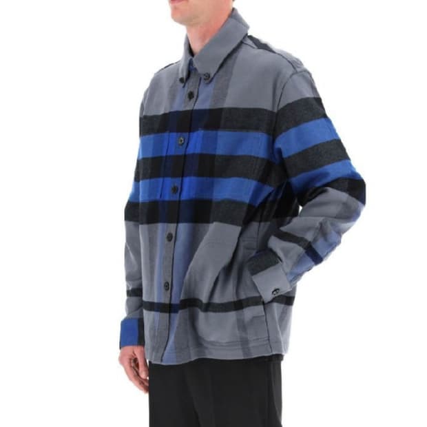 버버리 정품 남성 익스플로드 체크 코튼 플란넬 셔츠 자켓 블루 XS