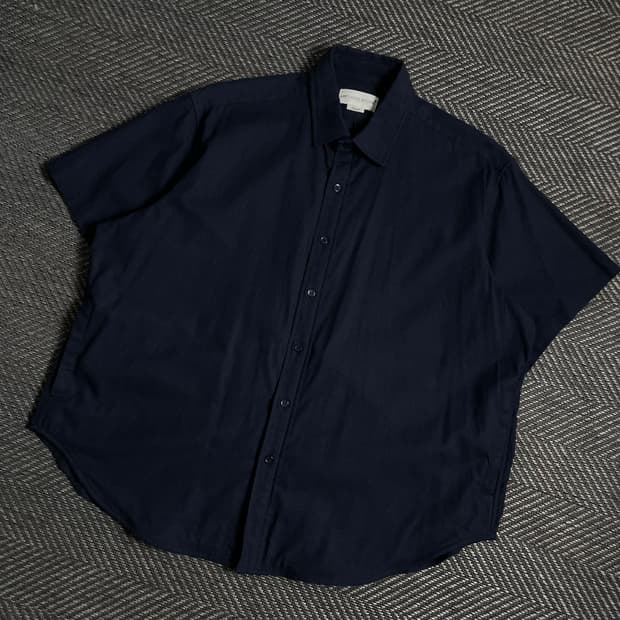 라퍼지 스토어 미니멀 박시핏 린넨 네이비 반팔 셔츠 y 4884
