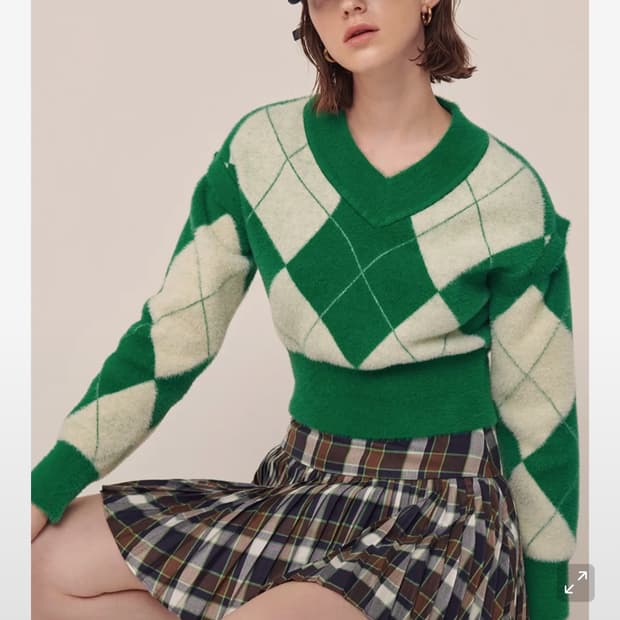 센토르 플루피 아가일 슬리브 컷 니트 탑 [그린]