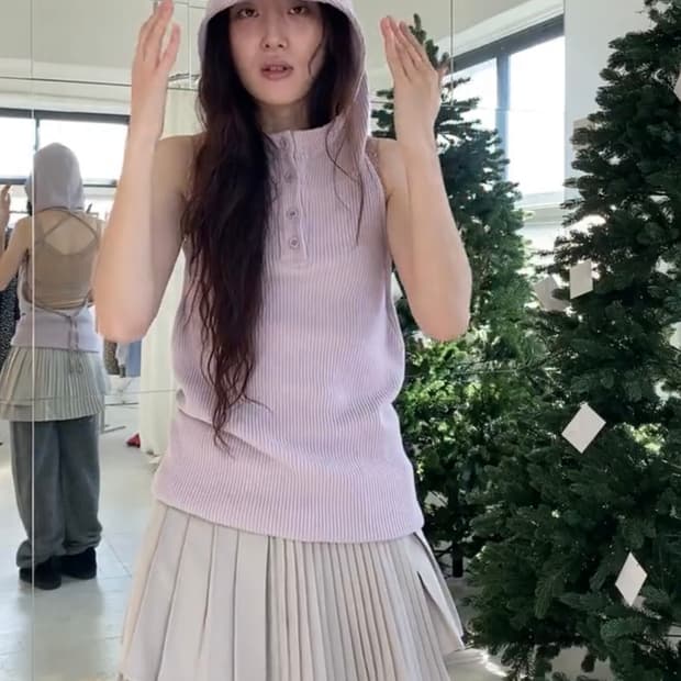 샵페어리 홀터넥 후드 나시 (핑크)