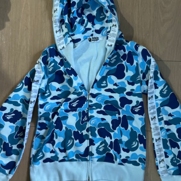 BAPE 블루 카모 풀집 후드