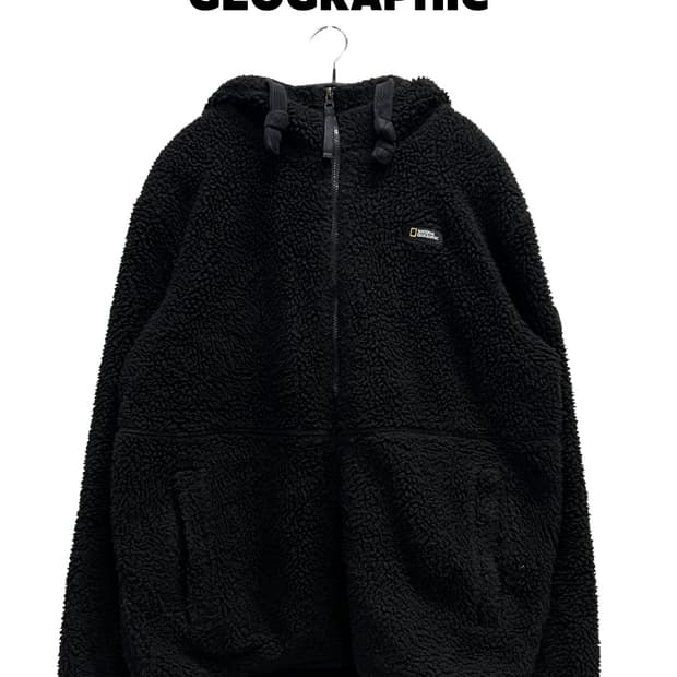 내셔널지오그래픽 양털 셰르파 플리스 후드 집업 자켓 블랙