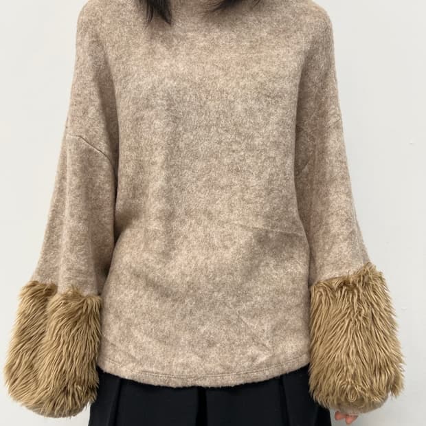 Ozoc fur design knit top