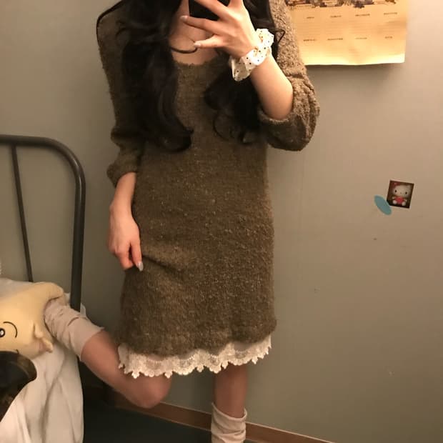 JPN Vintage 모리걸 라떼갸루 부클니트 원피스