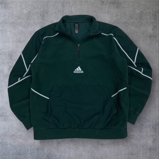 아디다스 그린 컬러 센터 로고 하프 집업 플리스